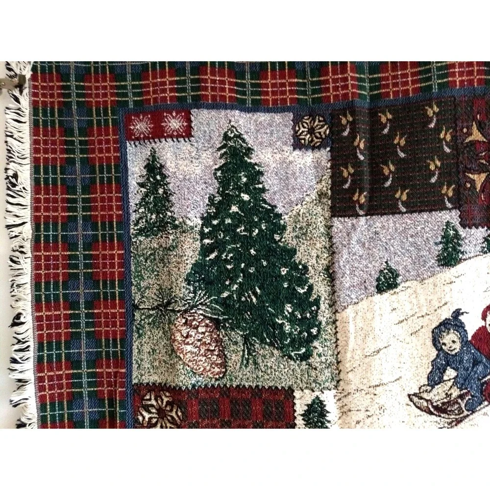 Goodwin Weavers Tapestry Throw Blanket Christmas 100% Cotton Plaid Green Red USA